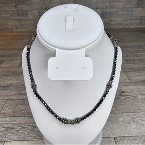 Black Spinel and Silver Accent 18" Bead Necklace, Pendant Chain Toggle Closure